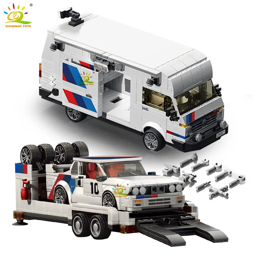 1536Pcs Building Block Race Car Trailer & Van Model Kit DIY Vehicle Transporter Se Assembly Construction Toy Educational Puzzle