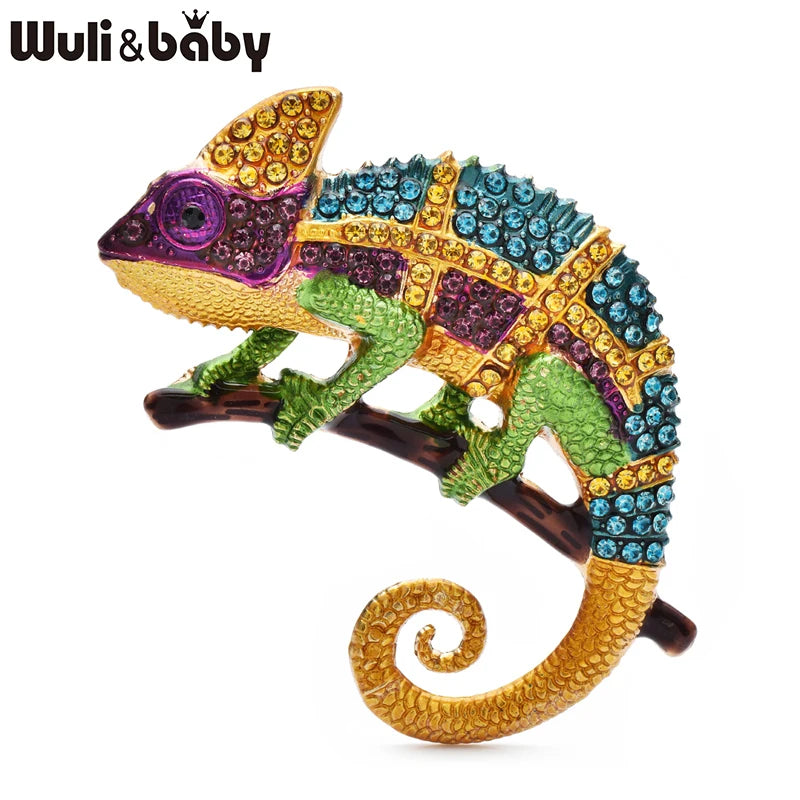 PENDRA Emerald Gecko Rhinestone Animal Brooch