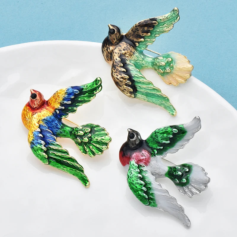 Wuli&baby Flying Dove Brooches 3-color Enamel Bird Pigeon Animal Casual Party Metal Pins Jewelry Gifts