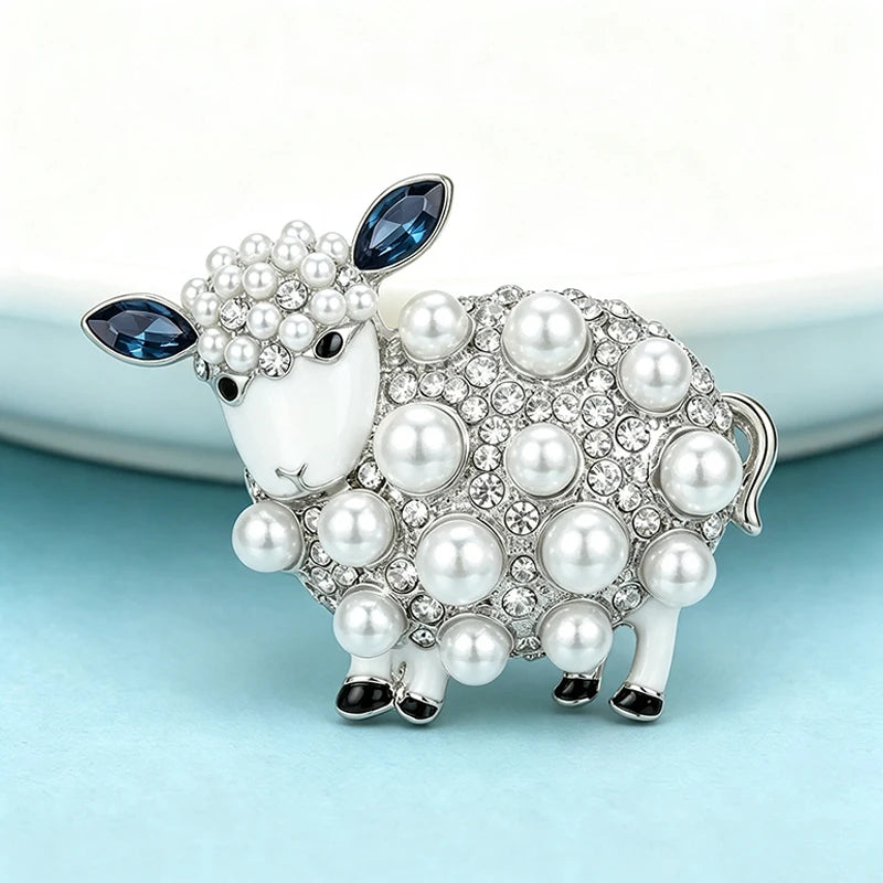 PENDRA Pearlbloom Rhinestone Sheep Brooch