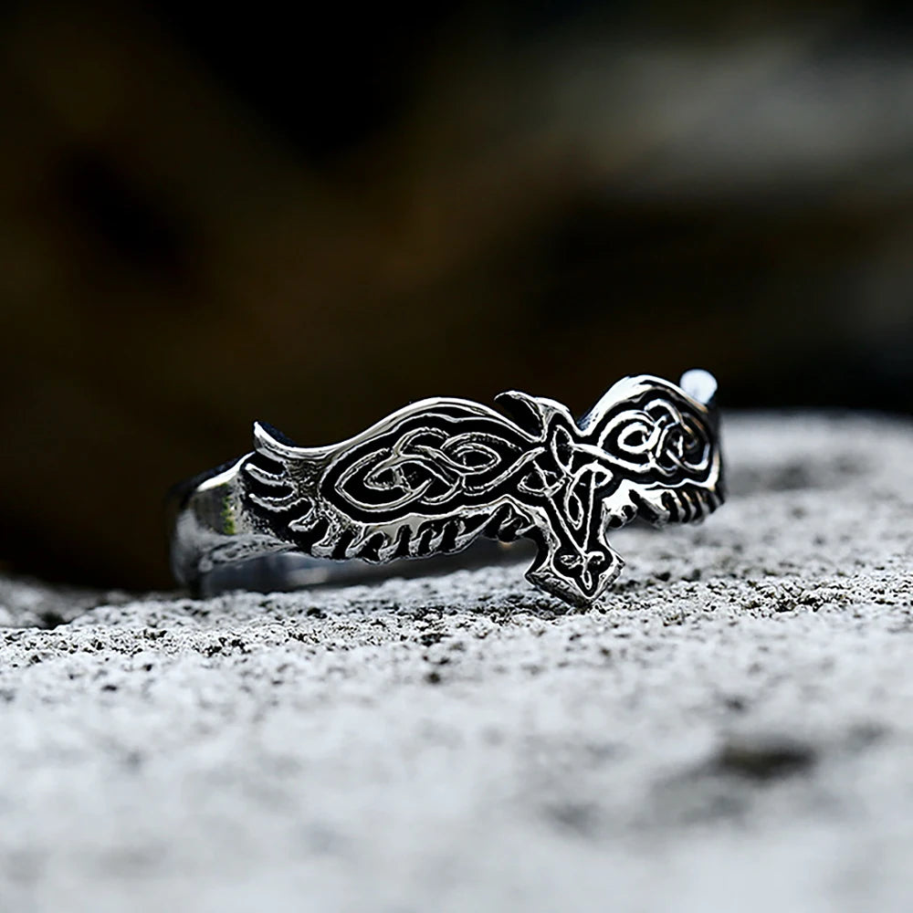PENDRA Crowrune Nordic Viking Crow Ring