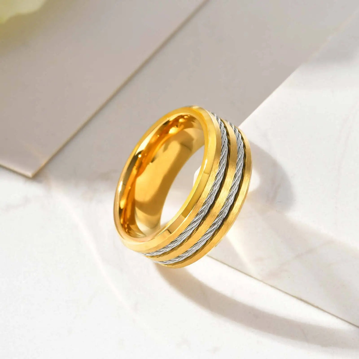Chunky A-Z 26 Initials Ring for Men,Gold Color Stainless Steel Alphabet Ring with Wire,Stylish Wedding Jewelry Gifts for Him