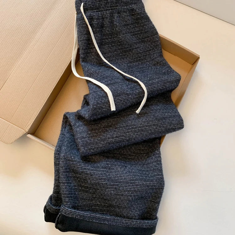Lazy style wide leg pants women in winter elastic waistband slimming loose and hanging straight leg floor length pants