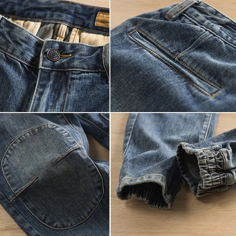 Wholesale 2022 New Hong Kong Style Spliced Ork Clothes Harem Pants Brand Solid Versatile Loose Legged Men Cowboy Baggy Jeans