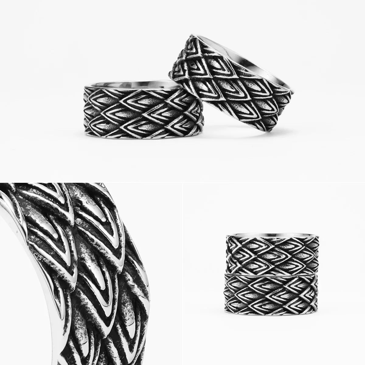 PENDRA Eagle Feather Rock Steel Ring
