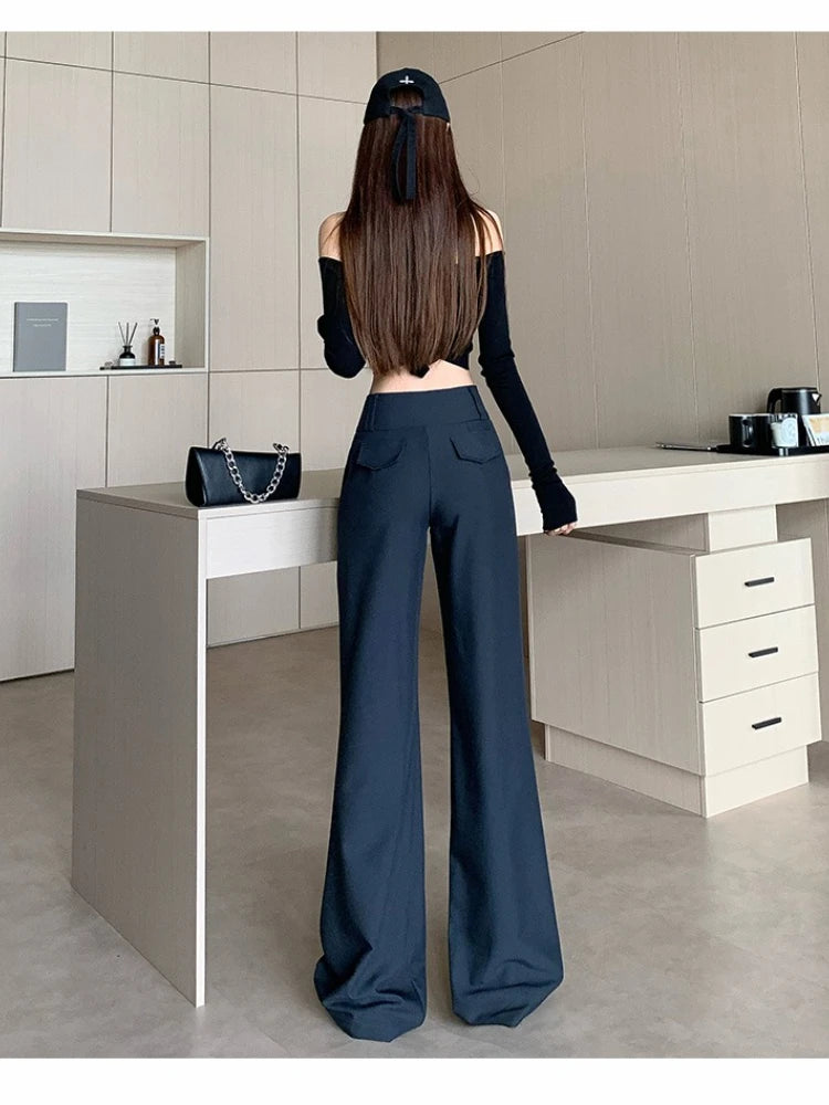 Advanced style suit pants women autumn high waisted slim fit versatile hanging down feeling casual and wide leg pants