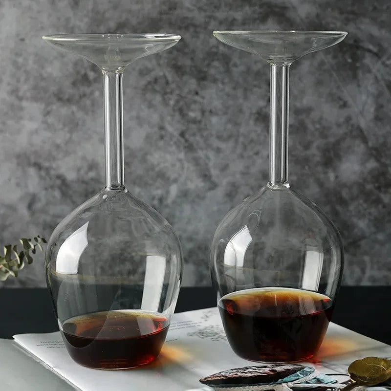 Minimalist Inverted Long Stem Wine Glass Clear Lead-Free Crystal Cup Stylish Tabletop Decor Drinkware For Christmas Birthday