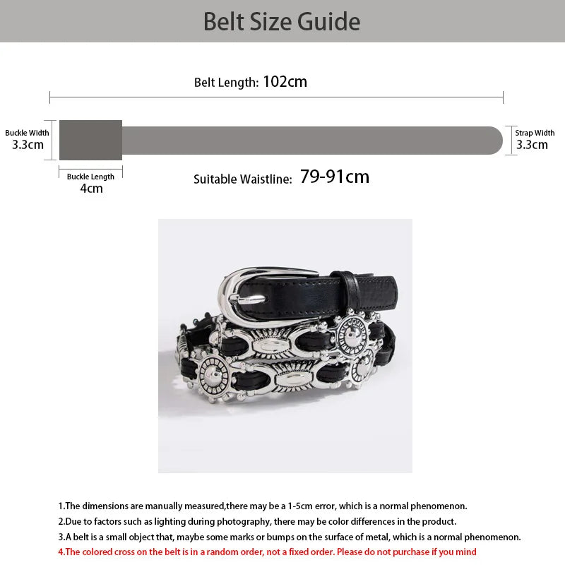 Women's Punk Chain Metal Band For Ladies Cowboy Pu Design Sense Belts Pin buckle Waistband waist Decorative On Denim Dress Coat