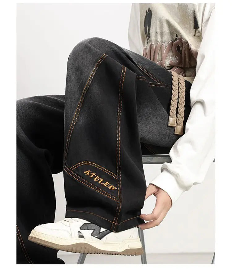 PENDRA Embroidery Washed Straight Pants