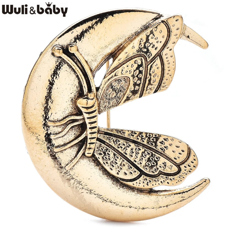 PENDRA Vintage Moon And Butterfly Brooch