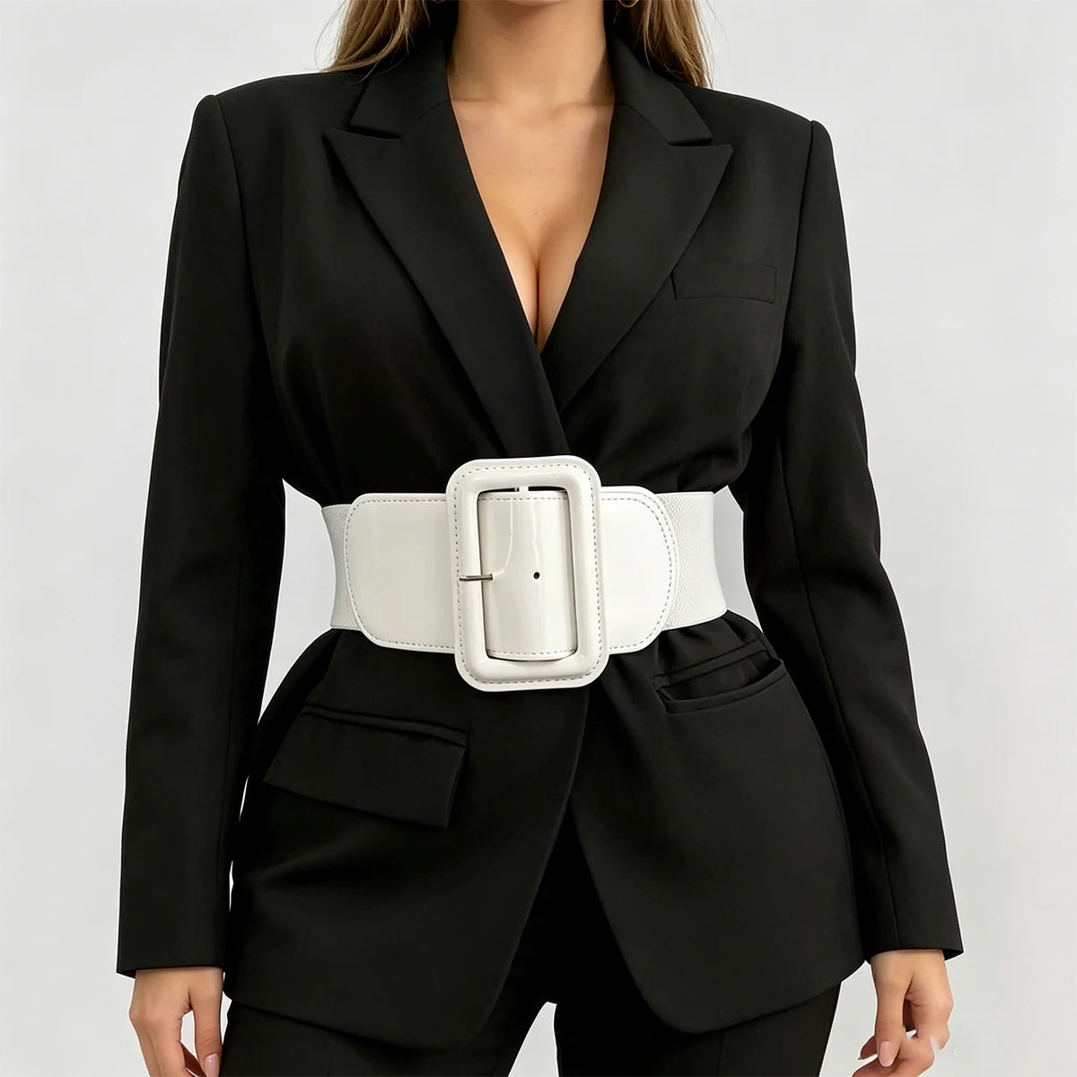 Vintage Plus Size Stretch Cummerbunds Elastic Wide Side Corset Belt Leather Square Buckle Dress Waistband For Women