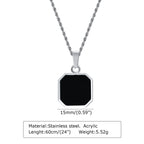 Black Square Necklaces for Men Boys,Stainless Steel Necklaces with Rope/Cuban/Figaro/Box Chain Collar,Stylish Jewelry Gifts