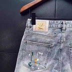 High-end Luxury Clothing Light Blue Jeans Men Fashion Ink Splatter Autumn Slim Pencil Pants Spring Autumn Designer Denim Jeans