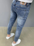 Luxury Brand Men's Slim Denim Jeans Casual Pencil Pants with Embroidery 2024 New Korean Fashion Autumn Summer Blue Long Pants
