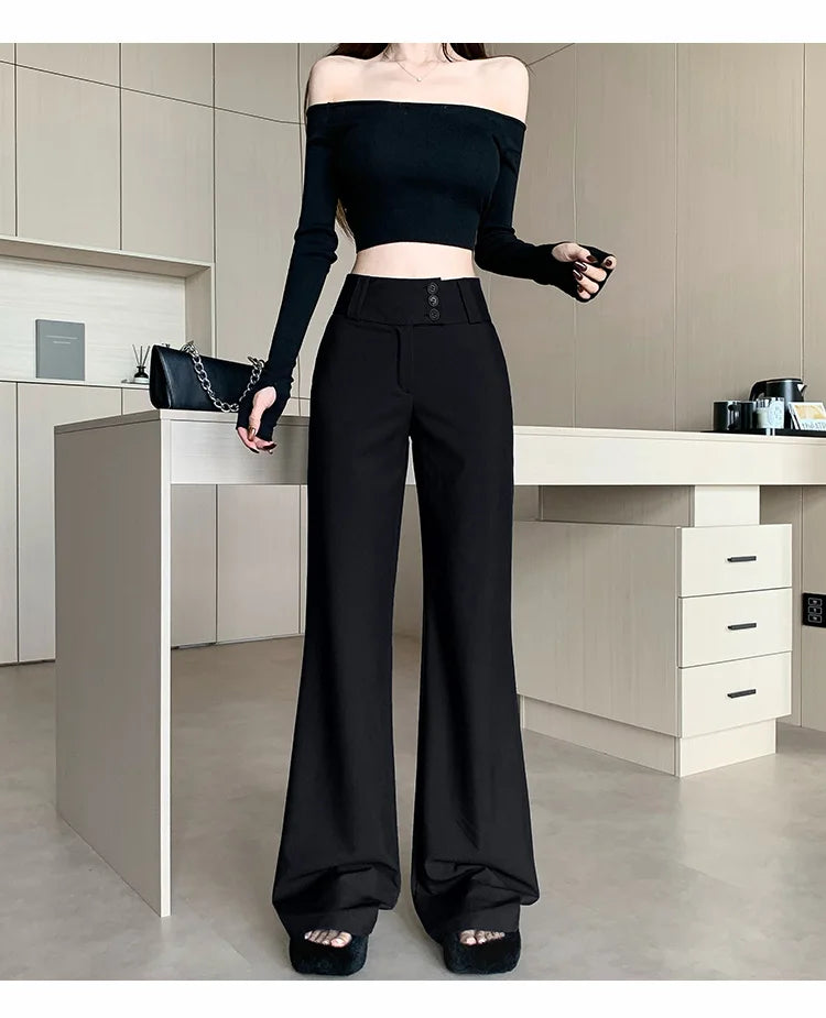 Advanced style suit pants women autumn high waisted slim fit versatile hanging down feeling casual and wide leg pants