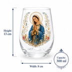 Virgin Mary 300ml Stemless Glass Tumbler Catholic Religious Whiskey Cup Christian Prayer Gift for Home Bar Decoration