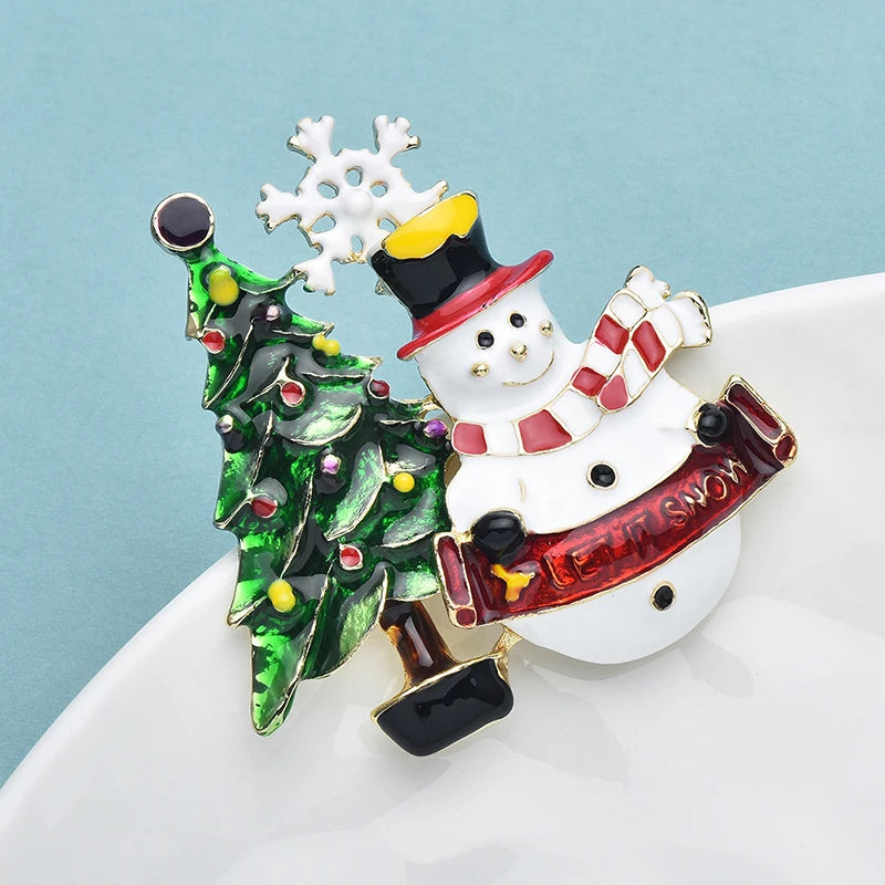 PENDRA Snowelle Enamel Snowman Tree Brooch