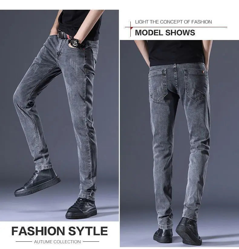 Denim Winter Velvet Thickened Slim-fitting Small Feet Elastic Casual Warm Men's Pants Cotton Trousers Jeans for Men Streetwear