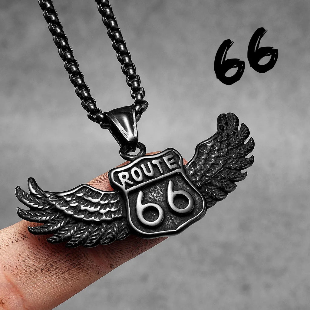 PENDRA Motorcycle Rider Route66 Steel Necklace