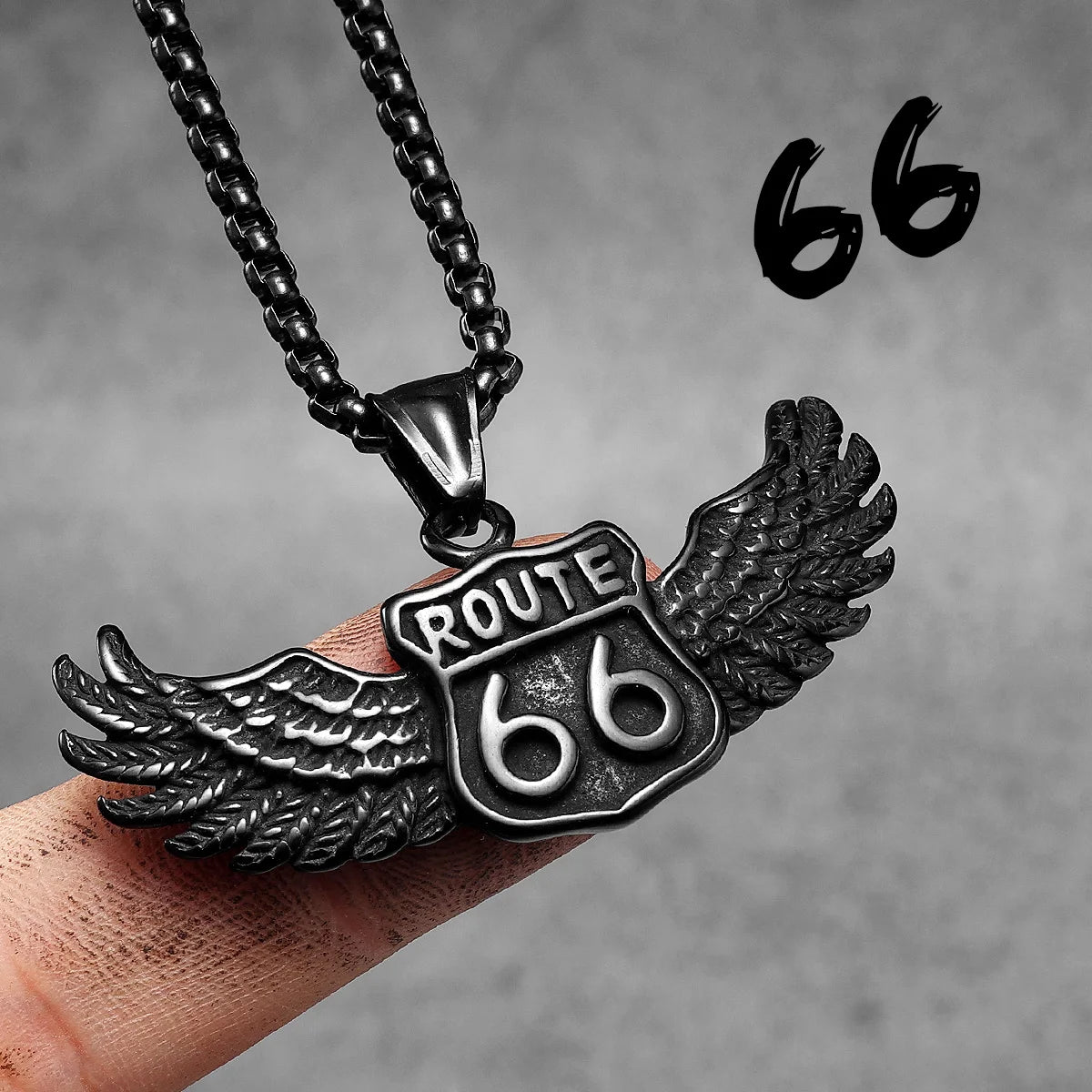 PENDRA Motorcycle Rider Route66 Steel Necklace