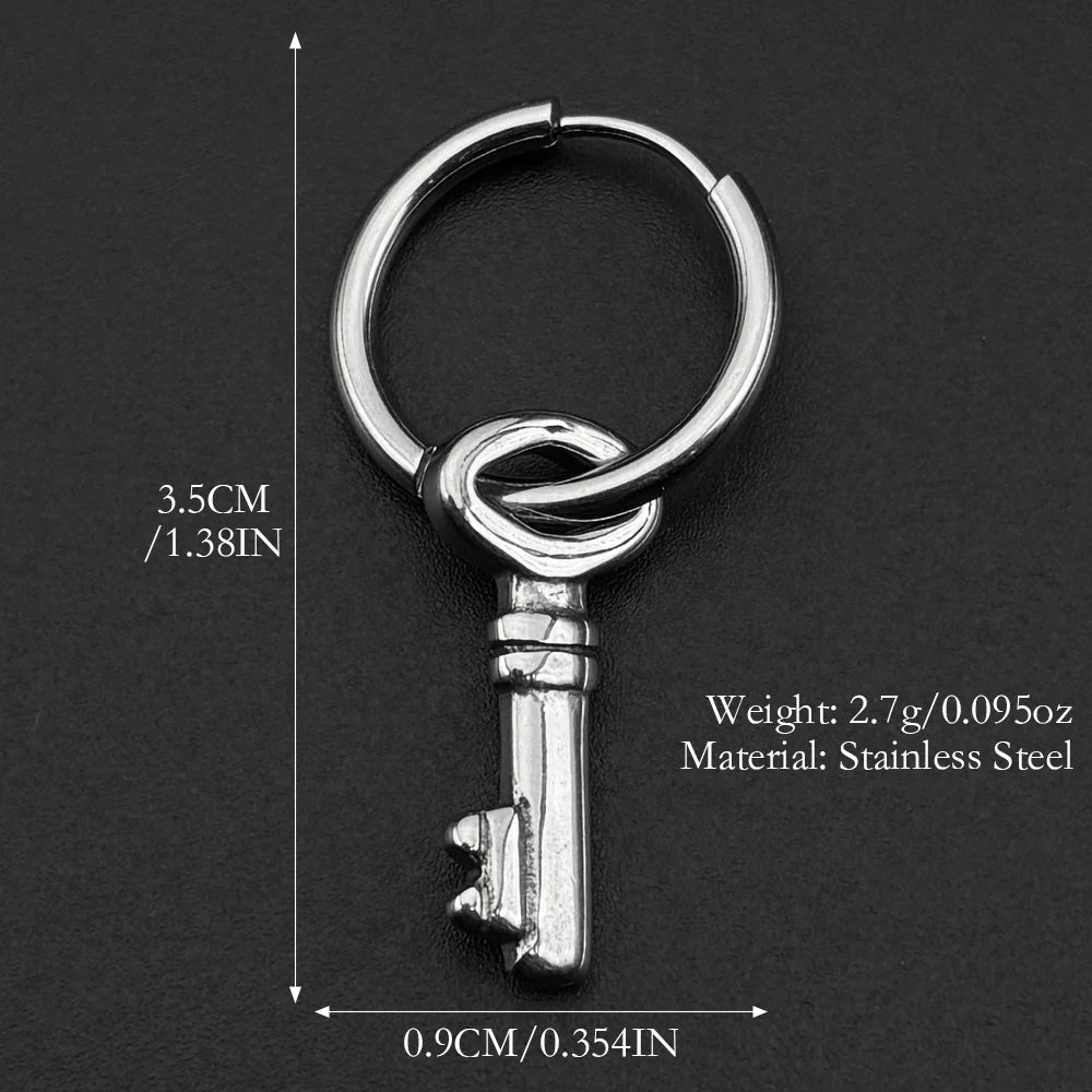 Key Star Hiphop Earrings For Women Men Stainless Steel Silver Color Fashion Punk Rock Ear Rings Rapper Jewelry Accessory