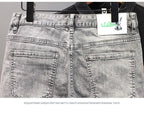 Korean Fashion Kpop Men's Casual Streetwear Boyfriend Designer Denim Shorts with Rabbit Embroidery for Summer Grey Short Jeans