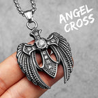 PENDRA Angel Wing Cross Steel Necklace
