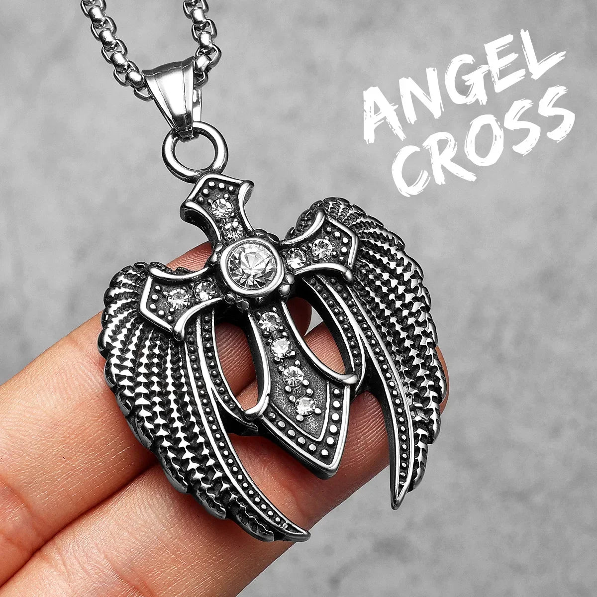 PENDRA Angel Wing Cross Steel Necklace