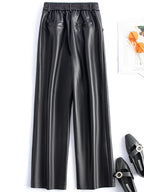 2025 autumn and winter new style leather pants elastic high waisted slim fit commute straight leg pants for women