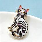 PENDRA Midnight Cat Skeleton Enamel Brooch