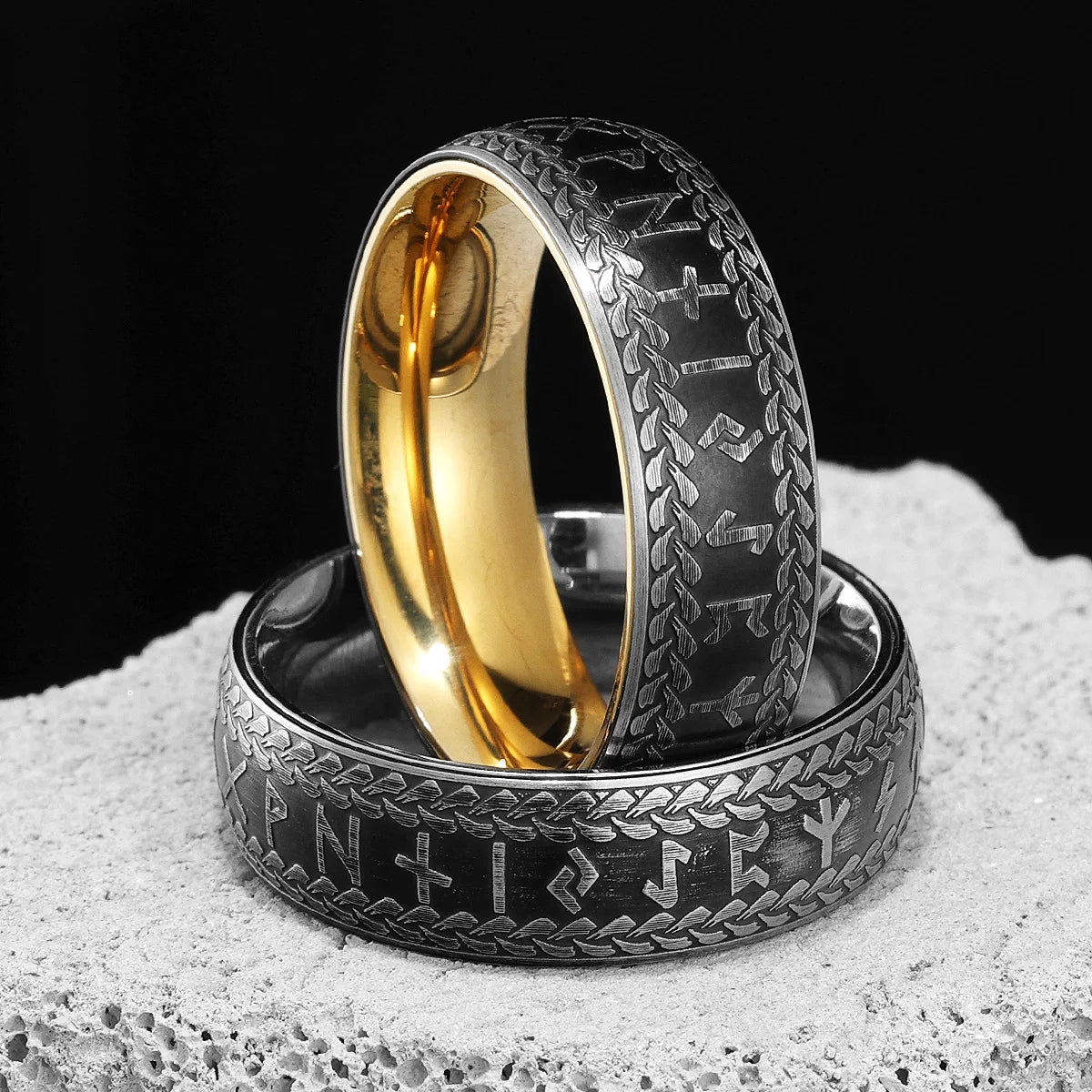 PENDRA Runes Boyfriend Biker Steel Ring