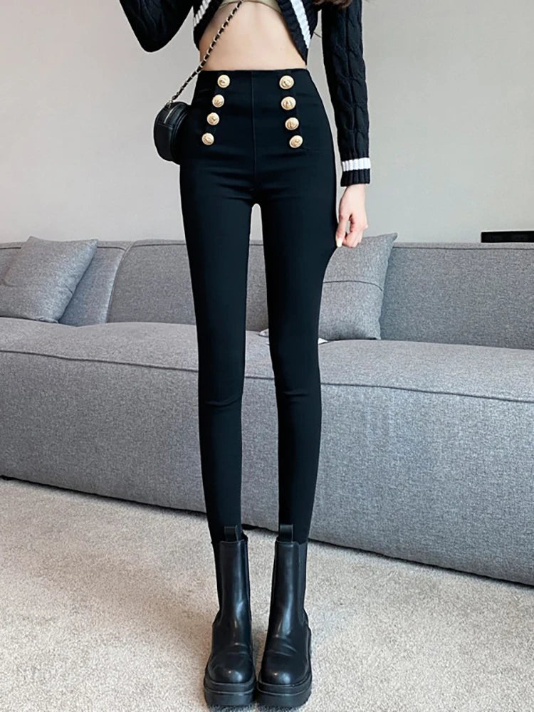 Fashion Women's Trousers 2023 Autumn New High-elastic Double-breasted Tight-fitting High-waisted Slimming Pants Women's Pants