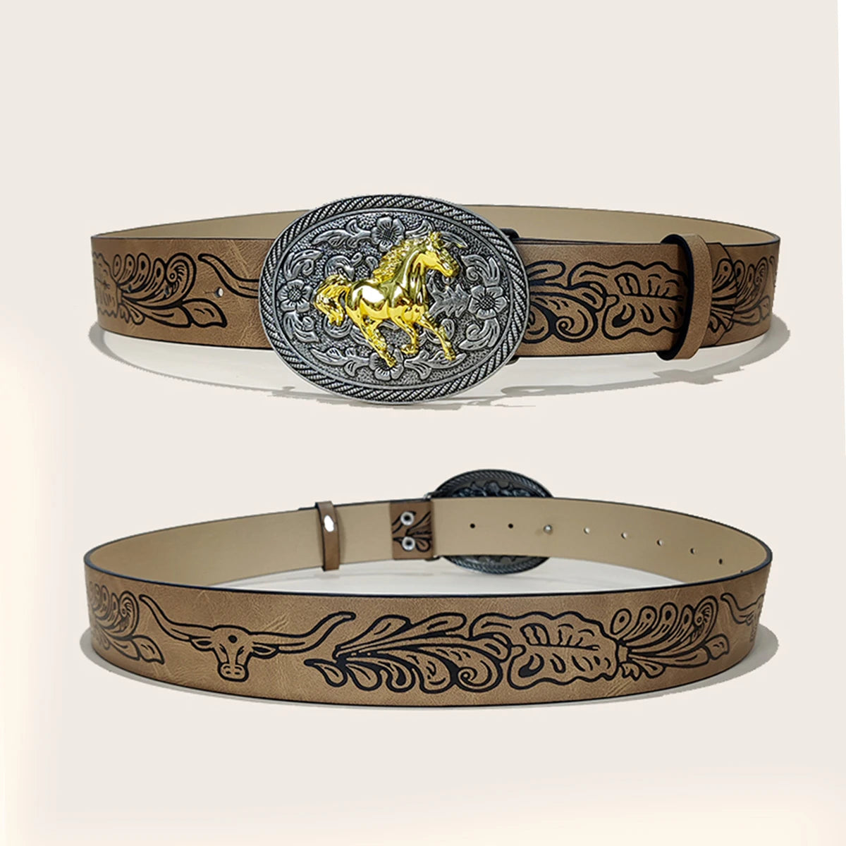 Western Cowboy PU Leather Belt For Men and Women Bull Decoration Waist Strap Punk Accessories Luxury Designer Jeans Belt