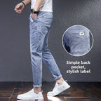 Man Fashion Elastic Waist Denim Jeans Men's Elastic Slim-fit Harlan 2026 New Light-colored Casual Trend Drawstring Men's Pants