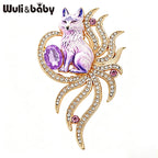 PENDRA Nine-Tail Fox Rhinestone Animal Brooch
