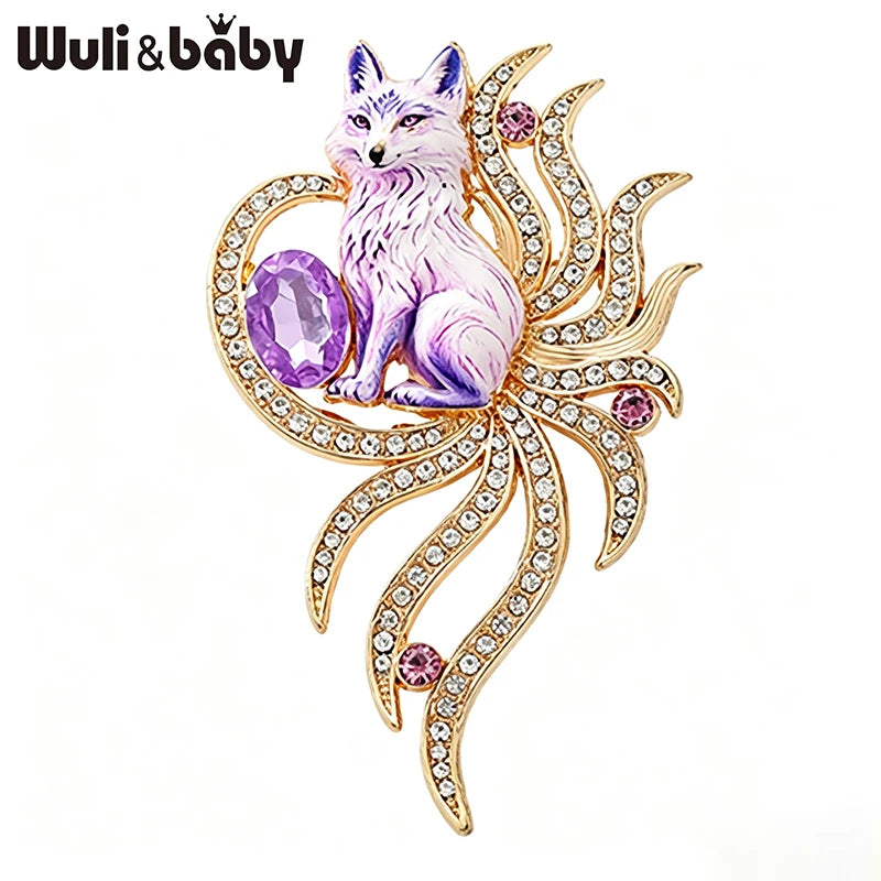 PENDRA Nine-Tail Fox Rhinestone Animal Brooch