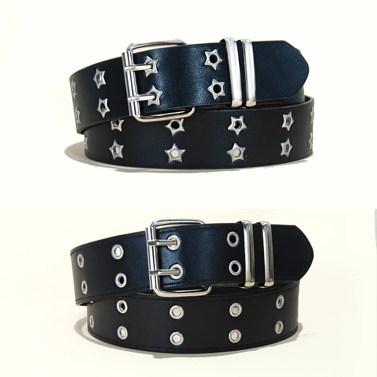 Star Eye Rivet Belt Gothic Style Double Pin Buckle Man/woman Fashion Casual Punk Style Pu Leather Waistband for Jeans Y2K Belt