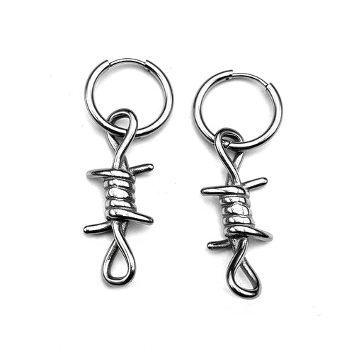 Hiphop Punk Barbed Wire Circle Earrings Stainless Steel Gothic Huggie Hoop Ear Ring Women Korean Rapper Jewelry Accessory