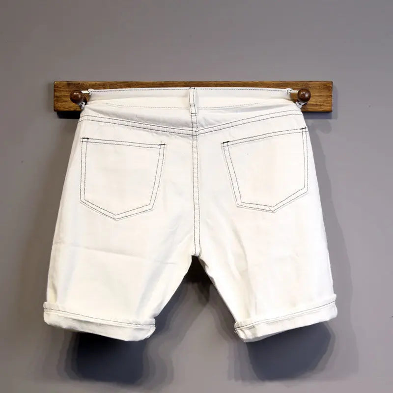 Summer Thin Luxury Designer Slim-Fit Men's Jeans Shorts Boyfriend White Color Striped Street Wear Cotton Casual Short Trousers