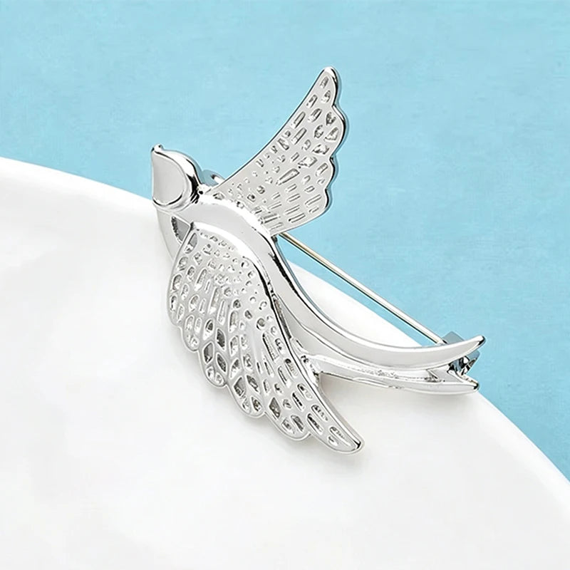 Wuli&baby Metal Flying Swallow Brooches For Women Unisex 2-color Alloy Bird Animal Brooch Pins Gifts