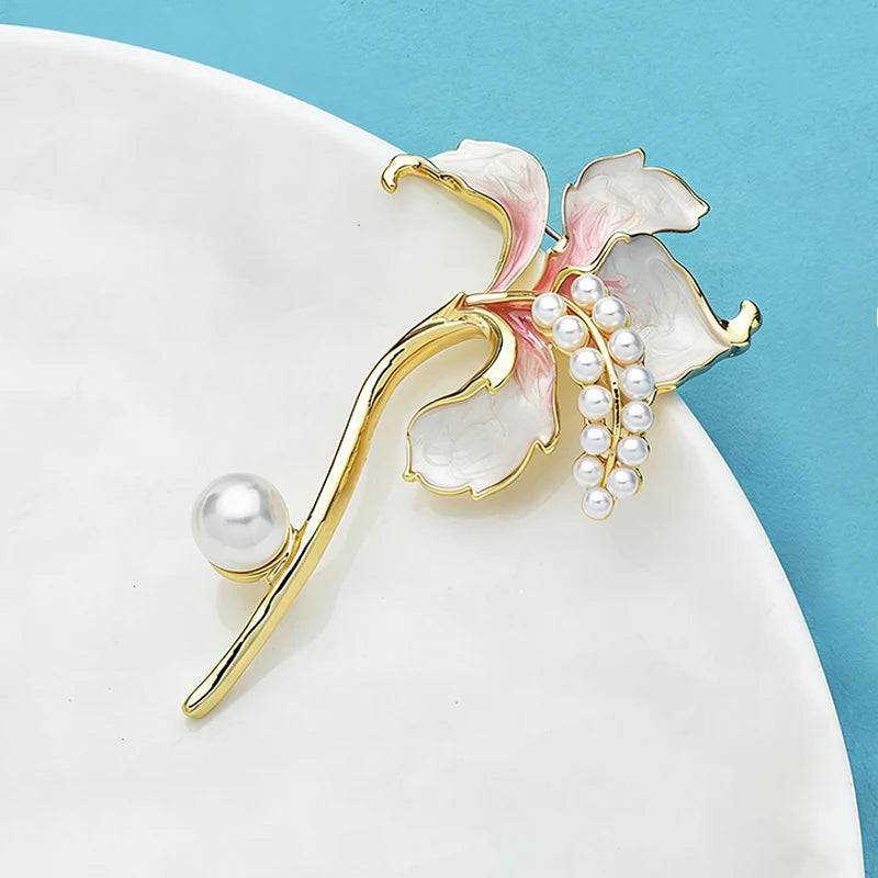 PENDRA Pearlfleur Enamel Pearl Flower Brooch