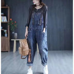 Minimalist jeans overalls women's spring new Korean version loose fit big pocket versatile trendy Harlan casual rompers