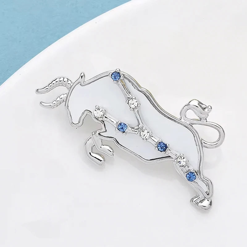 Wuli&baby 2 Colors Shell Taurus Brooches Pin Zodiac Star Jewelry Accessory Bull Badge For Suit