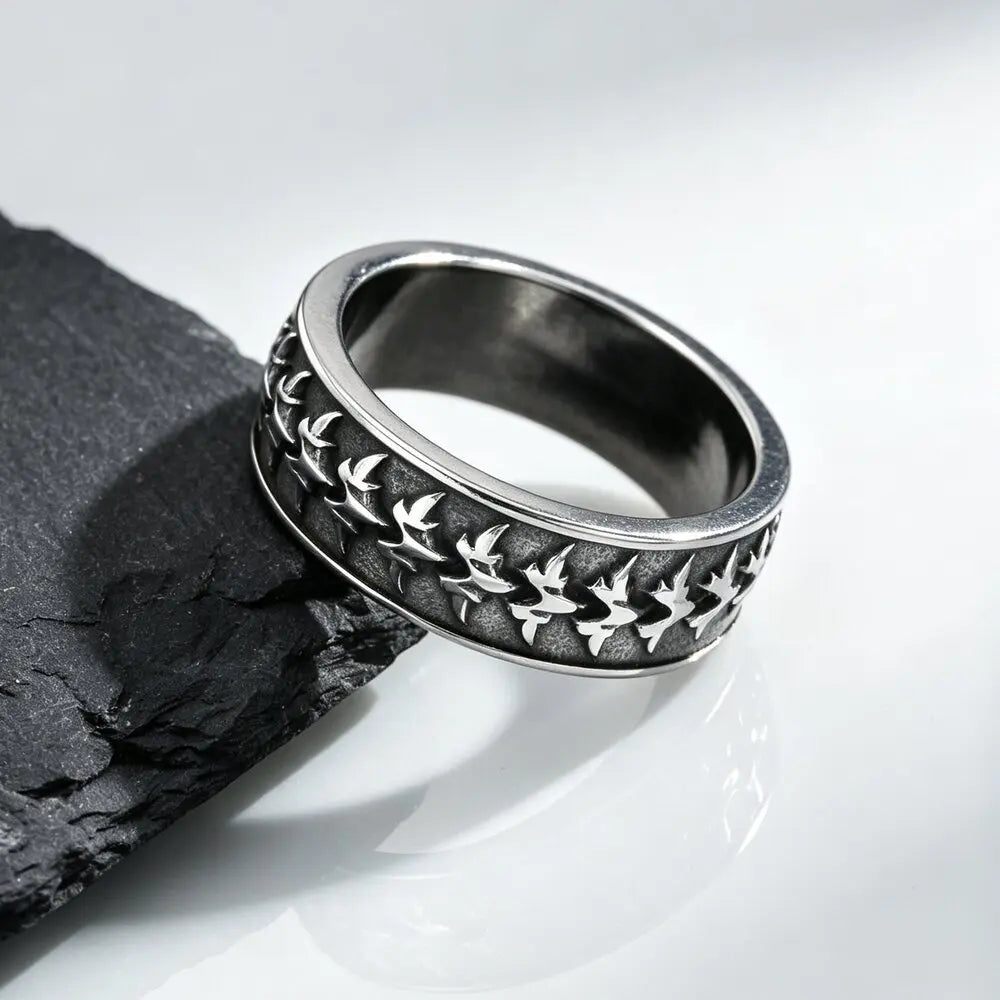 Dragon Spine Ring for Men,Stainless Steel Vintage Punk Biker Band Ring,Gothic Statement Jewelry