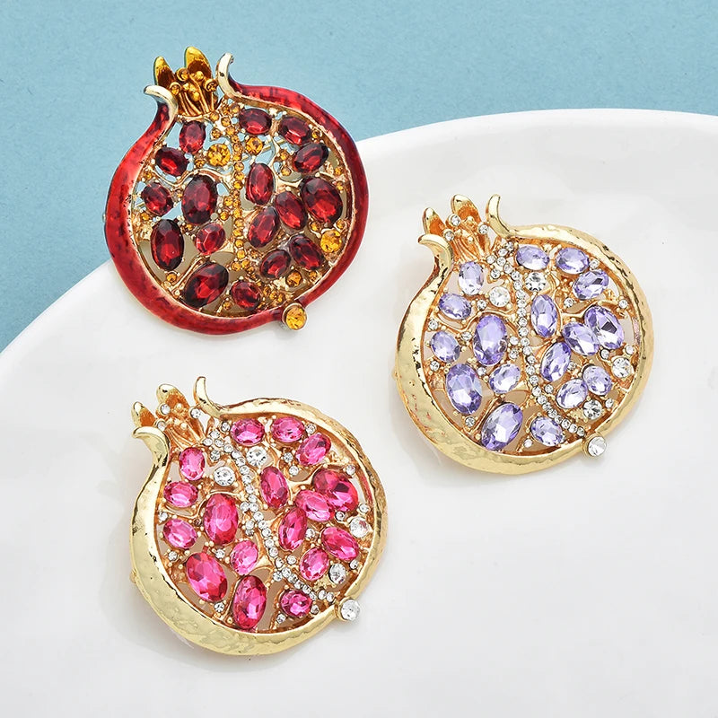 PENDRA Ruby Crystal Pomegranate Plant Brooch