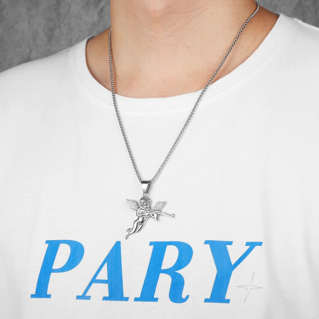 PENDRA Angel Cupid Gun Steel Necklace