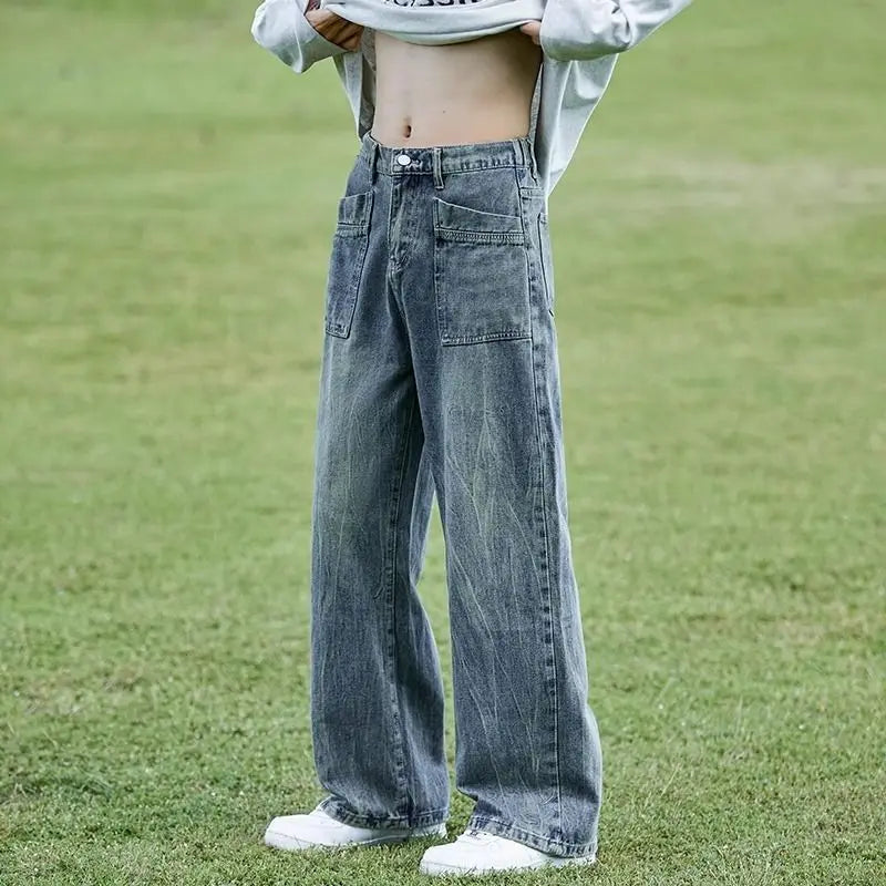 PENDRA Washed Cracked Brand Jeans