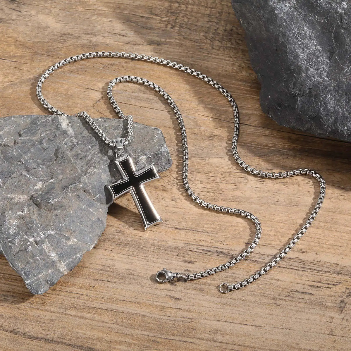 Stainless Steel Cross Necklace for Men,Waterproof Black Glue Pendant Necklace,Trendy Stylish Jewelry Gifts