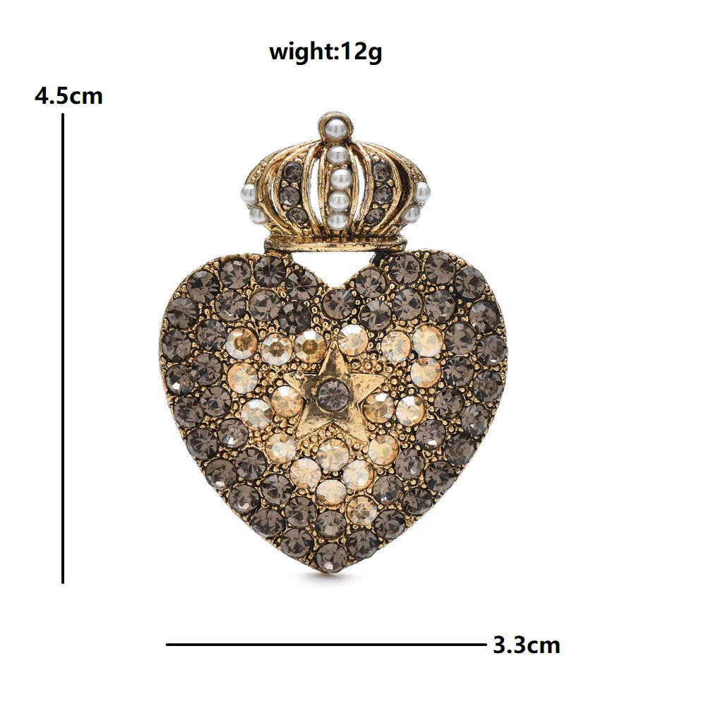 Wuli&baby Vintage Crown Heart Brooches Rhinestone Love Brooch For Women's Clothes Backpack Pins Gifts