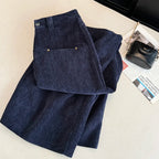 Deep blue wide leg casual pants women's autumn and winter 2025 new loose thick fashion versatile striped straight leg pants